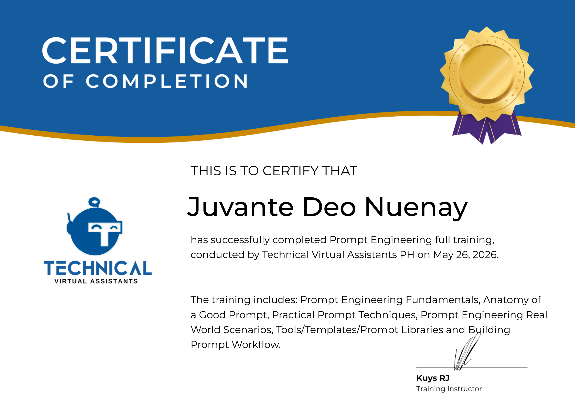 Certificate of completion: Prompt Engineering